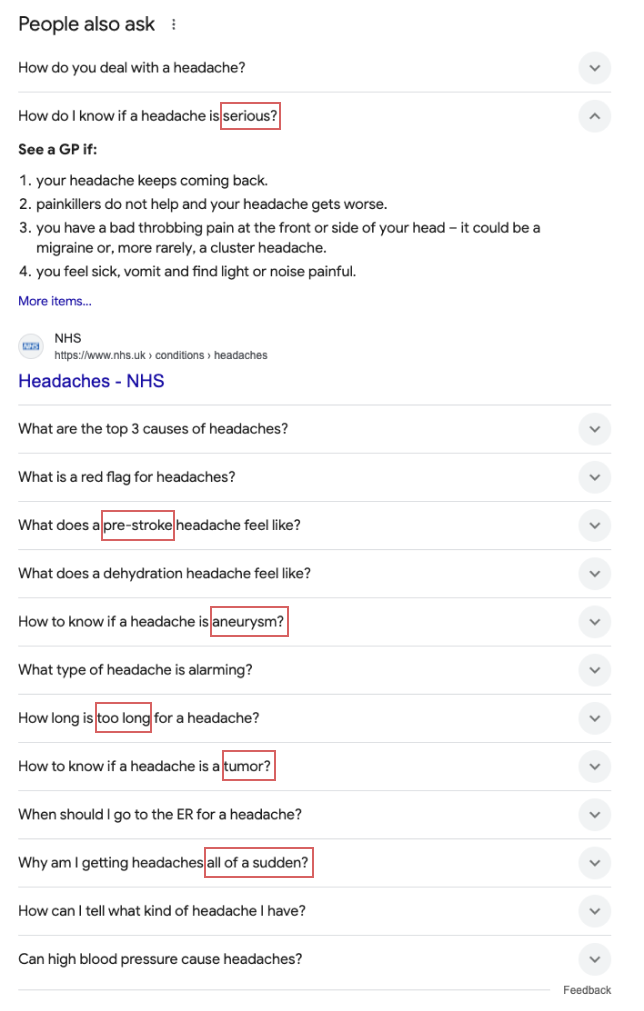 People ask for these when learning about a headache